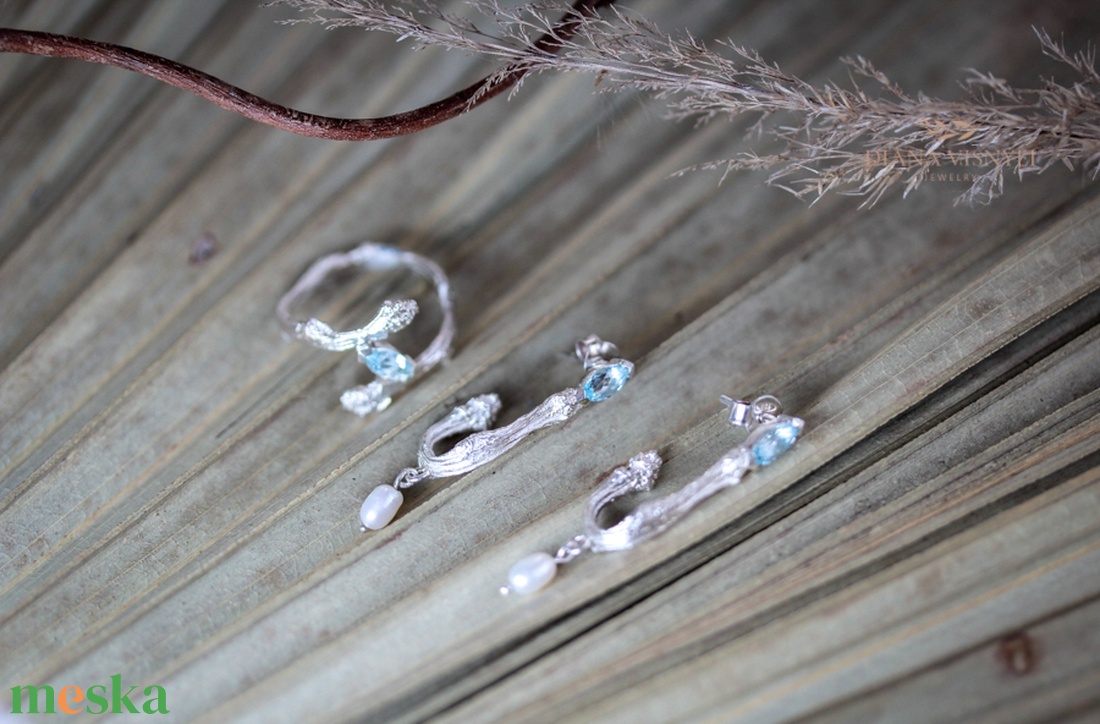 Lignum Folium Sky Blue Szett - esküvő - ékszer - ékszerszett - Meska.hu