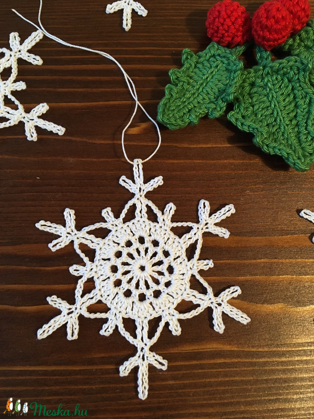 Horgolt hópehely  - karácsony - Meska.hu