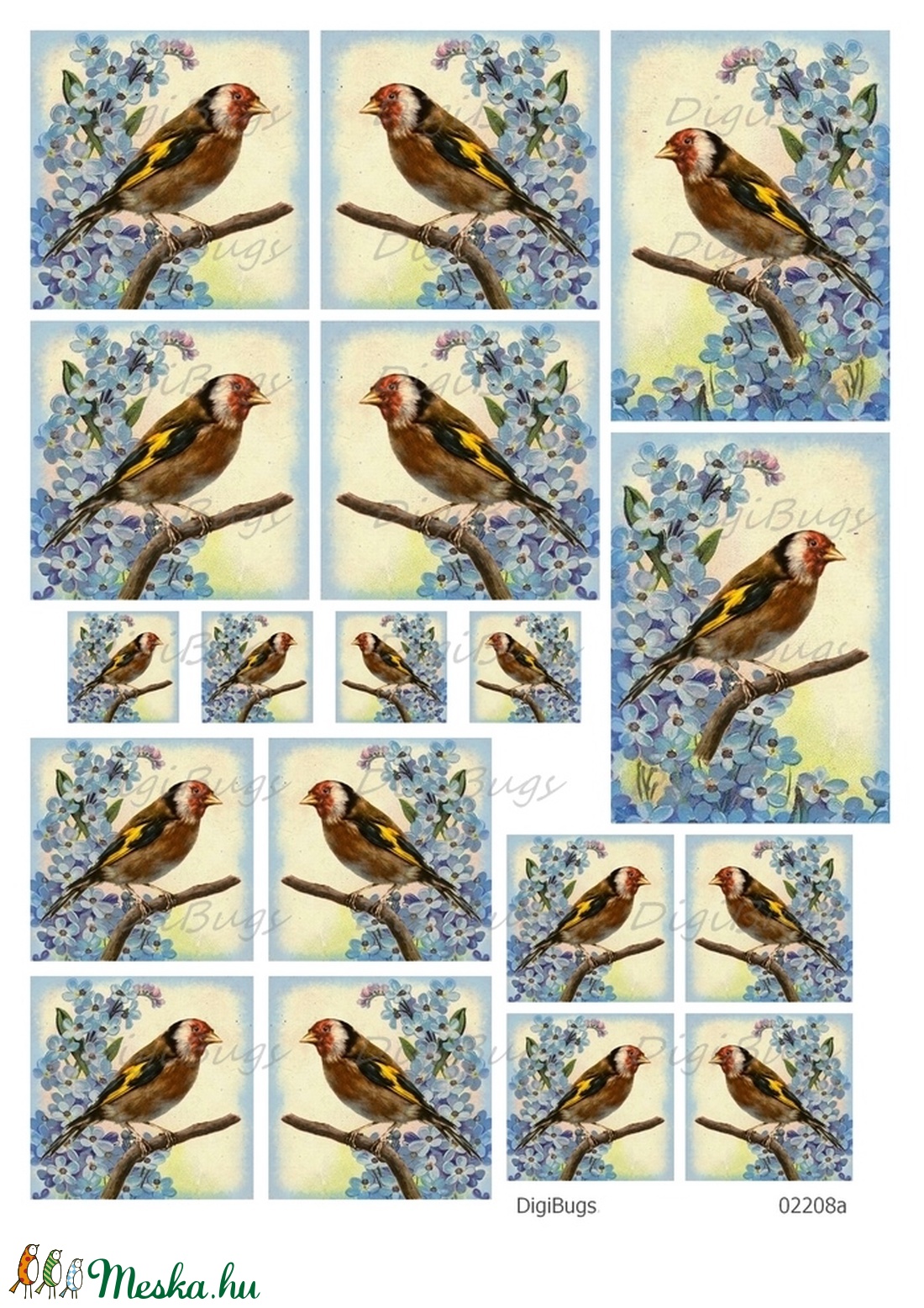 Tengelic nefelejcsekkel - nyomtatható decoupage-képek  - kellékek & szerszámok - papír - Meska.hu