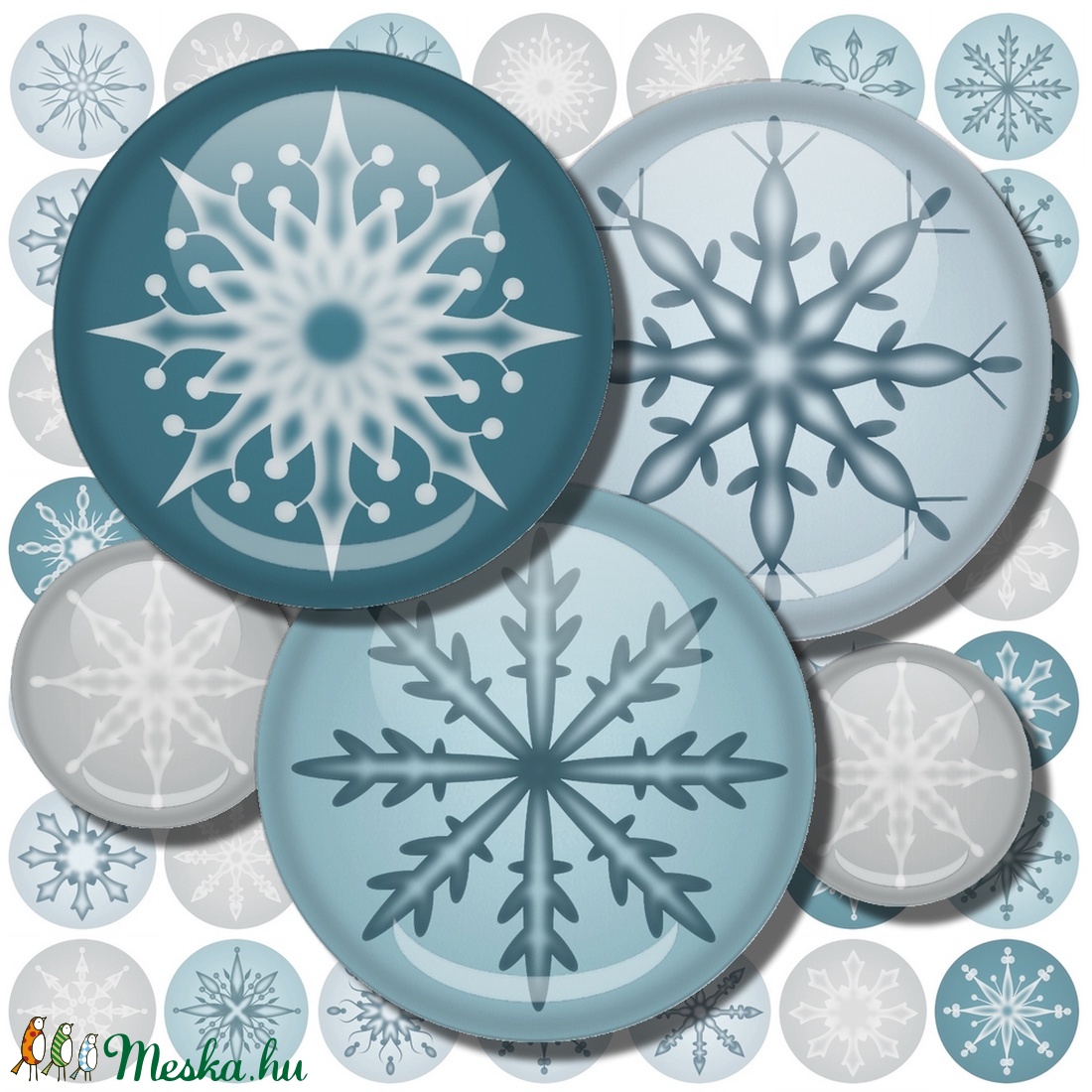 Hópelyhes körök - digitális képek ékszerkészítéshez  - kellékek & szerszámok - gyöngyfűzés kellékek - üveglencse - Meska.hu