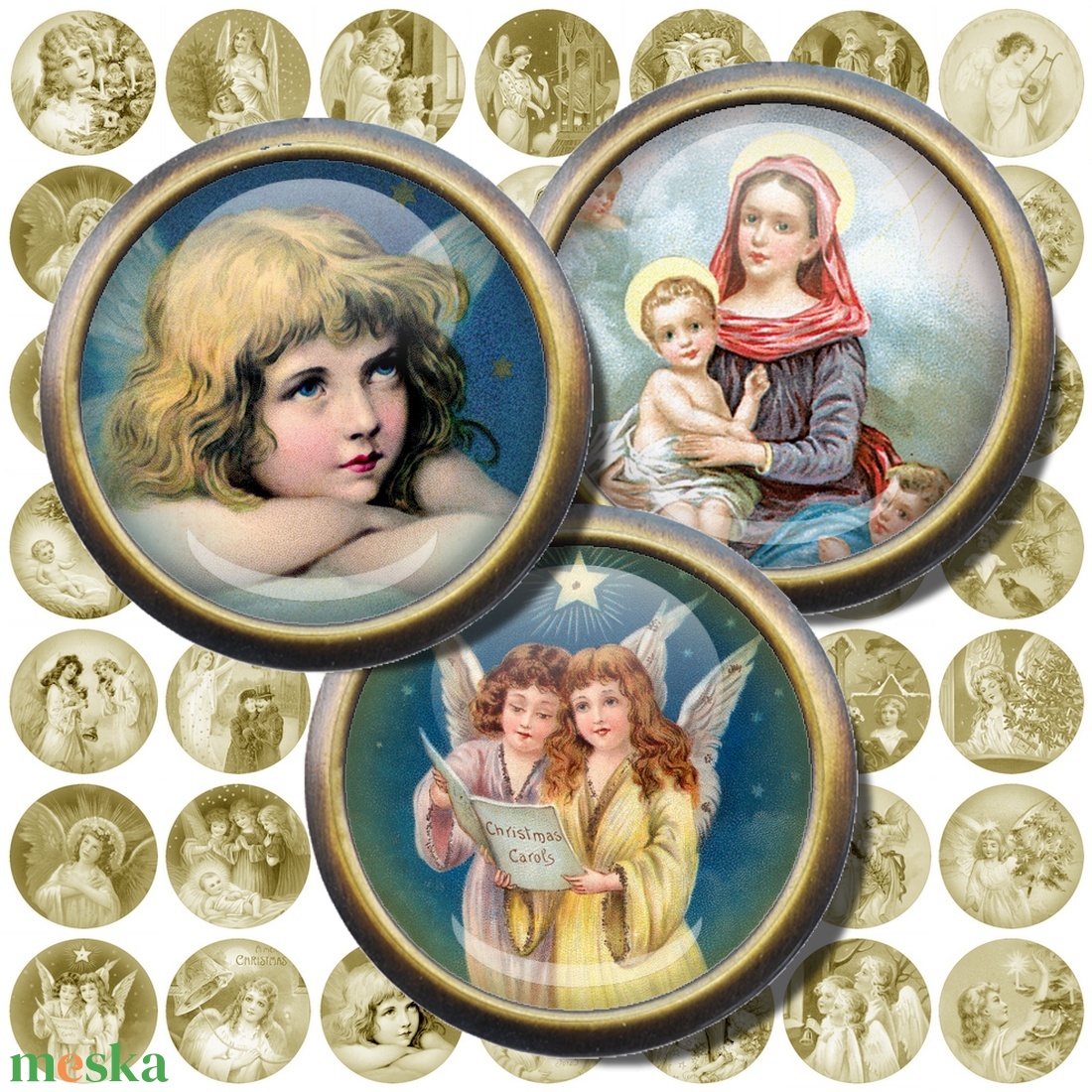Angyalok és szentek - karácsonyi képkollázs - kellékek & szerszámok - gyöngyfűzés kellékek - Meska.hu