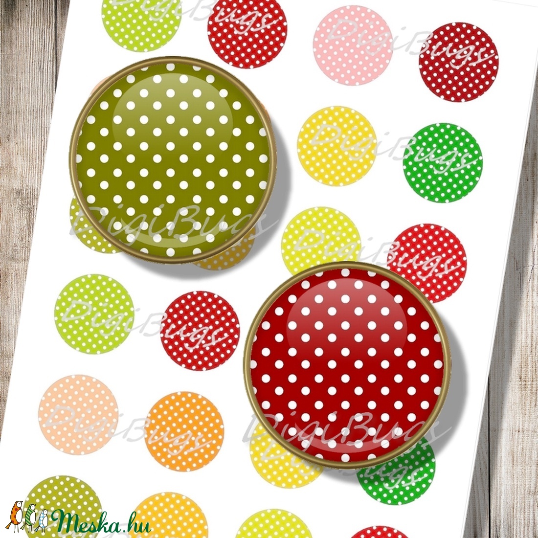 Pöttyös körök - Papír alap ékszerkészítéshez  - kellékek & szerszámok - gyöngyfűzés kellékek - üveglencse - Meska.hu