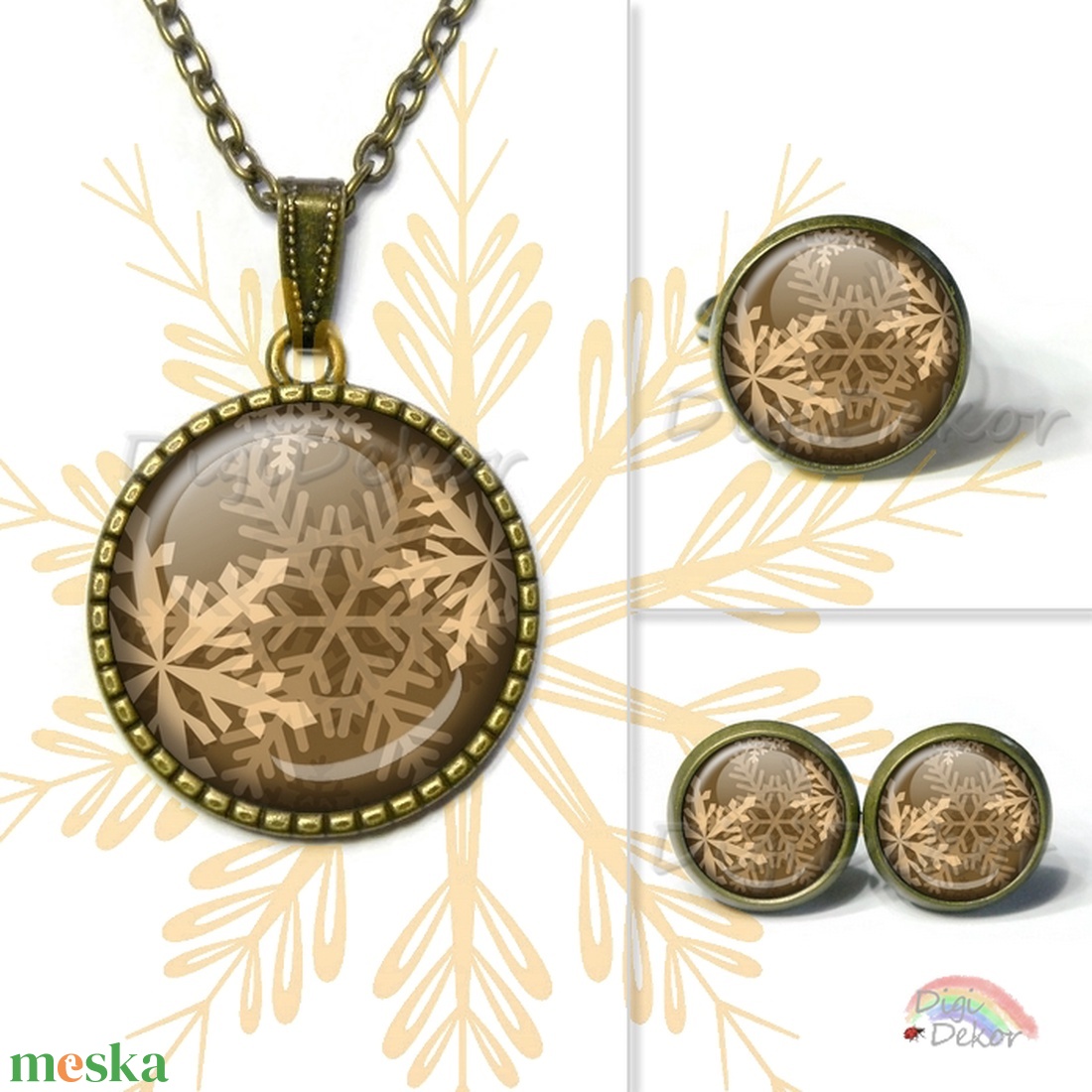 Barna bronz hópelyhes ékszerszett, karácsonyi ajándék nyaklánc, hópehely-mintás-medál - ékszer - ékszerszett - Meska.hu Barna bronz hópelyhes ékszerszett, karácsonyi ajándék nyaklánc, hópehely-mintás-medál - ékszer - ékszerszett - Meska.hu