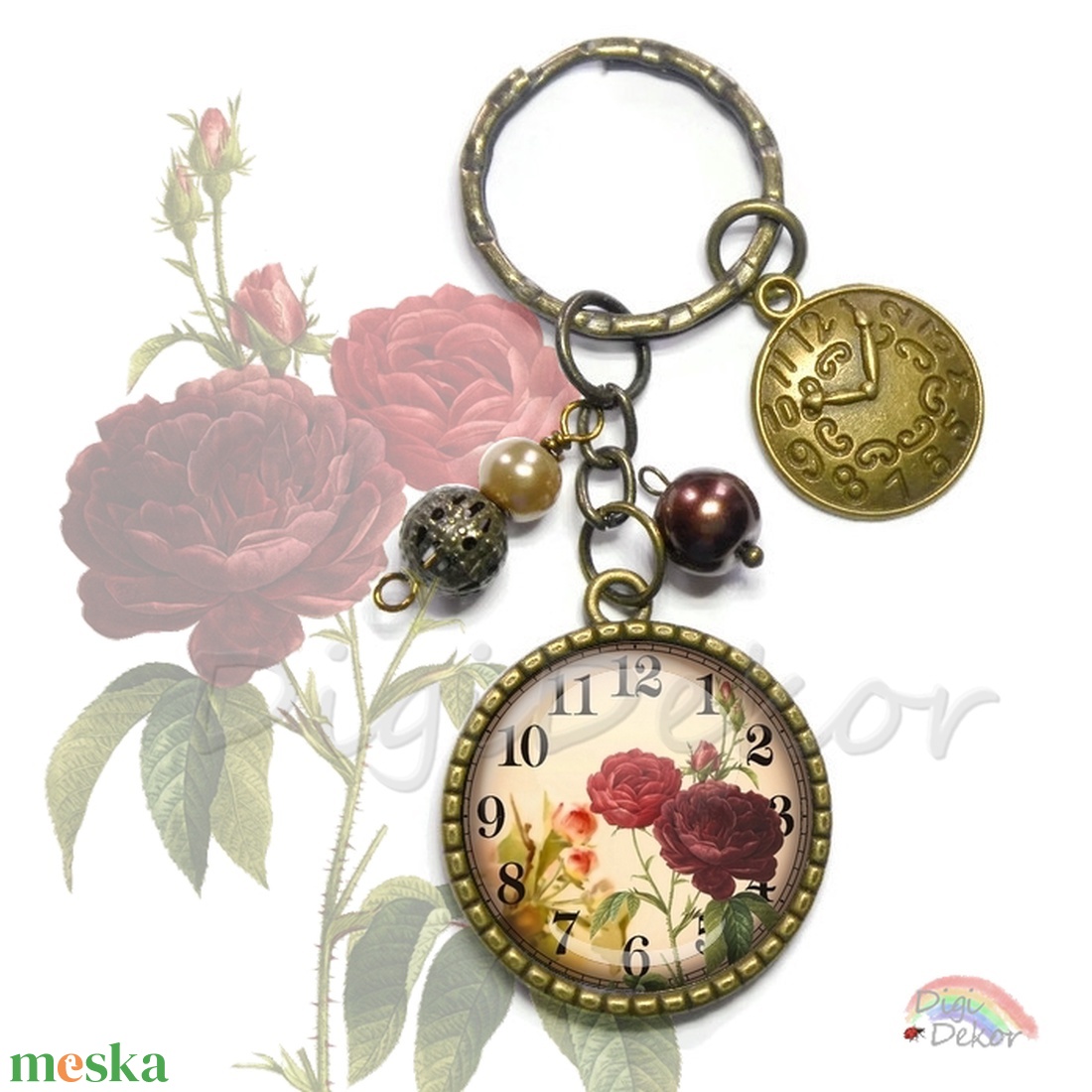 Vintage hangulatú, romantikus, rózsás órás kulcstartó bronz színben, gyöngyökkel díszítve, órás fityegő, régies rajz - táska & tok - kulcstartó & táskadísz - kulcstartó - Meska.hu Vintage hangulatú, romantikus, rózsás órás kulcstartó bronz színben, gyöngyökkel díszítve, órás fityegő, régies rajz - táska & tok - kulcstartó & táskadísz - kulcstartó - Meska.hu