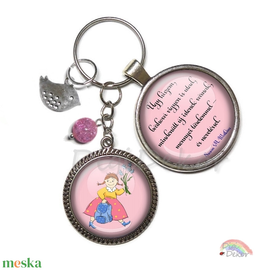 Idézetes kulcstartó ballagó lányoknak, két medállal, egyedi ballagási ajándék, személyes kulcstartó ballagóknak - táska & tok - kulcstartó & táskadísz - kulcstartó - Meska.hu