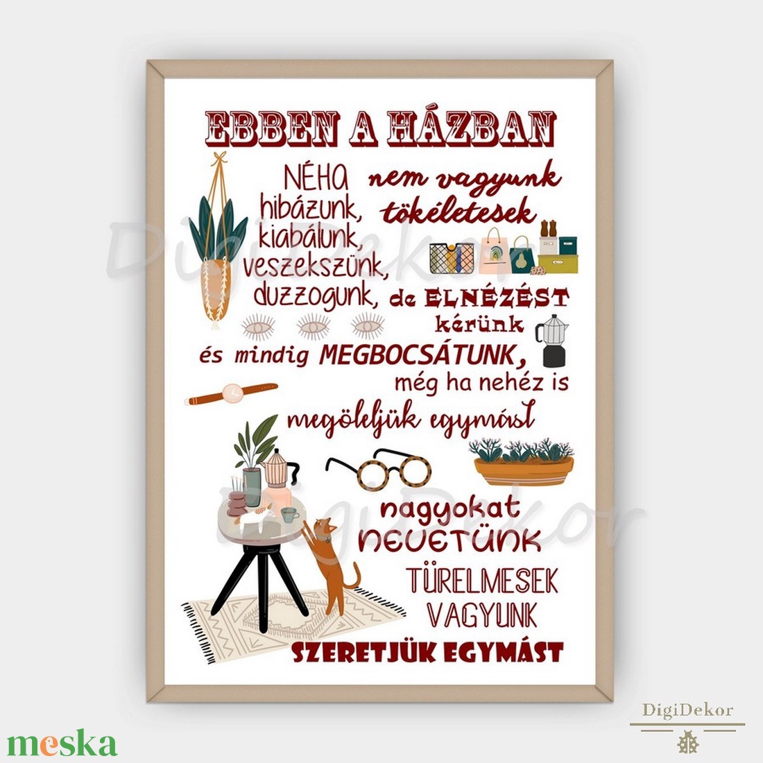 Modern Ebben a házban... táblakép, családi szabályok kedves rajzokkal. Tökéletes ajándék házavatóra, karácsonyra. - otthon & életmód - dekoráció - fali és függő dekoráció - falra akasztható dekor - Meska.hu