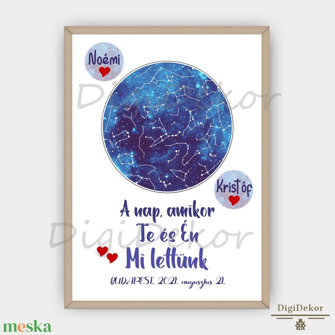 Egyedi, szíves csillagtérkép szerelmeseknek. Névre szóló dátumos táblakép. Csillagok állása, egyedi falikép pároknak. - művészet - grafika & illusztráció - művészi nyomat - Meska.hu