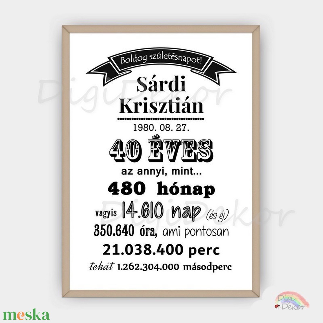 Születésnapi táblakép névre szólóan. Fekete-fehér falikép. - otthon & életmód - dekoráció - kép & falikép - poszter - Meska.hu