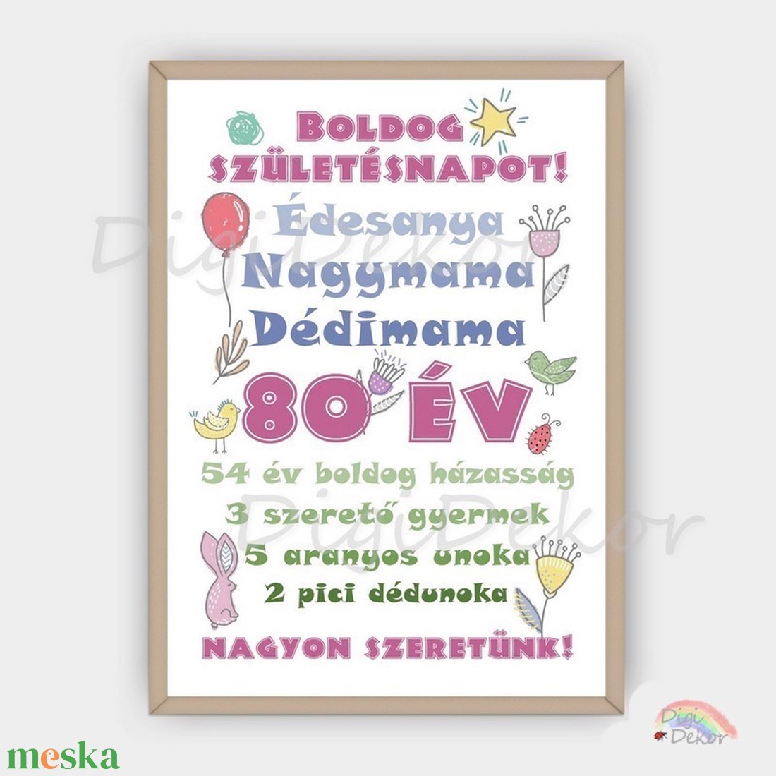 Szülinapi poszter nagymamának, dédinek. Egyedi születésnapi ajándék nőknek. Színes, hangulatos táblakép, A4, A3.  - otthon & életmód - dekoráció - kép & falikép - poszter - Meska.hu