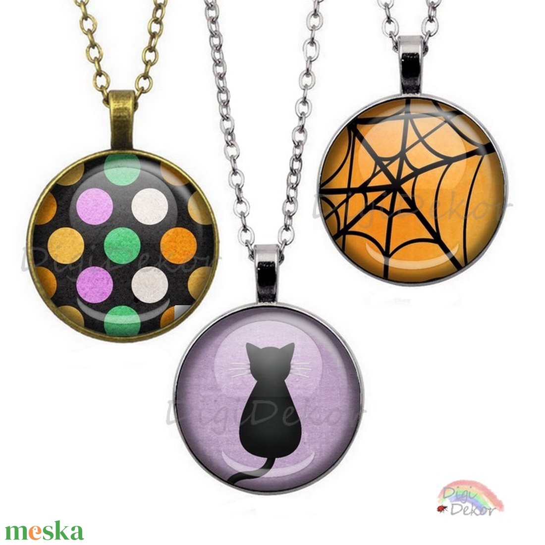 Mutatós Halloween-nyakláncok kicsiknek és nagyoknak. Üveglencsés medállal, fekete macska, pókháló, pettyes, kockás minta - otthon & életmód - dekoráció - halloween - halloweeni ékszerek - Meska.hu Mutatós Halloween-nyakláncok kicsiknek és nagyoknak. Üveglencsés medállal, fekete macska, pókháló, pettyes, kockás minta - otthon & életmód - dekoráció - halloween - halloweeni ékszerek - Meska.hu