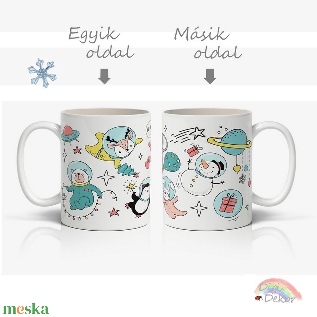 Télapó és barátai az űrben. Jópofa kerámia bögre gyerekeknek. Mikulás, hóember, pingvin, rénszarvas. - karácsony - mikulás - mikulás ajándékok - Meska.hu