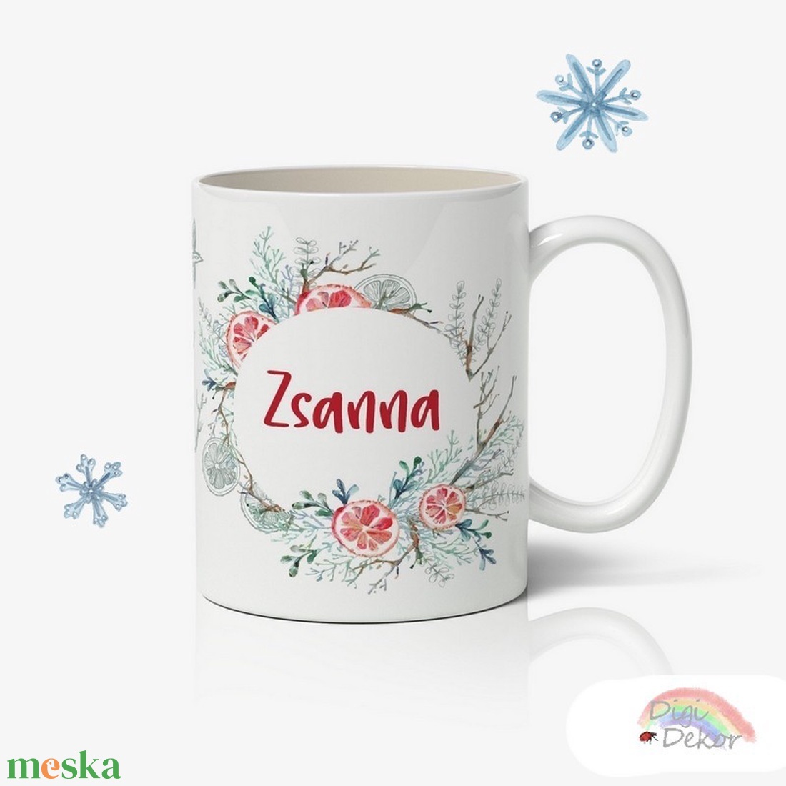 Narancskarikákkal díszített karácsonyi bögre névre szólóan, nőknek.  - otthon & életmód - konyhafelszerelés, tálalás - tálalás - bögre & csésze - Meska.hu