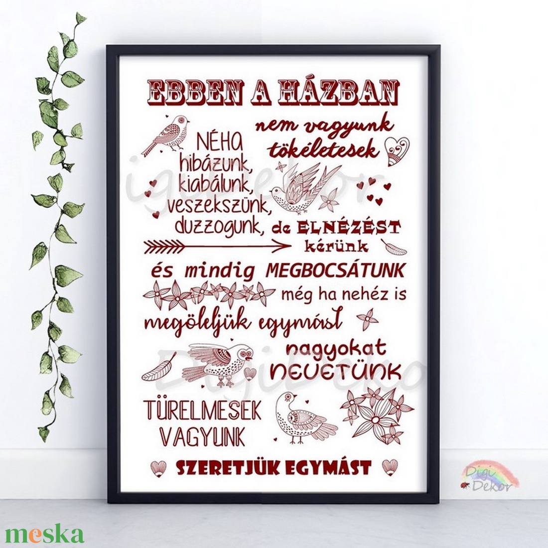 Bordó betűs Ebben a házban... táblakép. Családi ajándék, fali dekoráció konyhába, étkezőbe, nappaliba. Nagymamának. - otthon & életmód - dekoráció - fali és függő dekoráció - falra akasztható dekor - Meska.hu