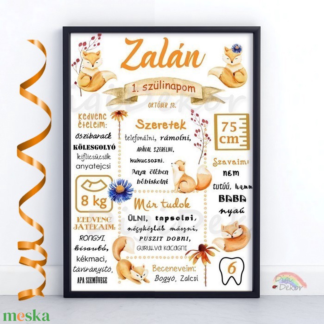 Rókás, hangulatos szülinapi tábla gyerekeknek. Születésnapi poszter, falikép. PDF, A4-es, A3-as print vagy táblakép - otthon & életmód - dekoráció - kép & falikép - poszter - Meska.hu