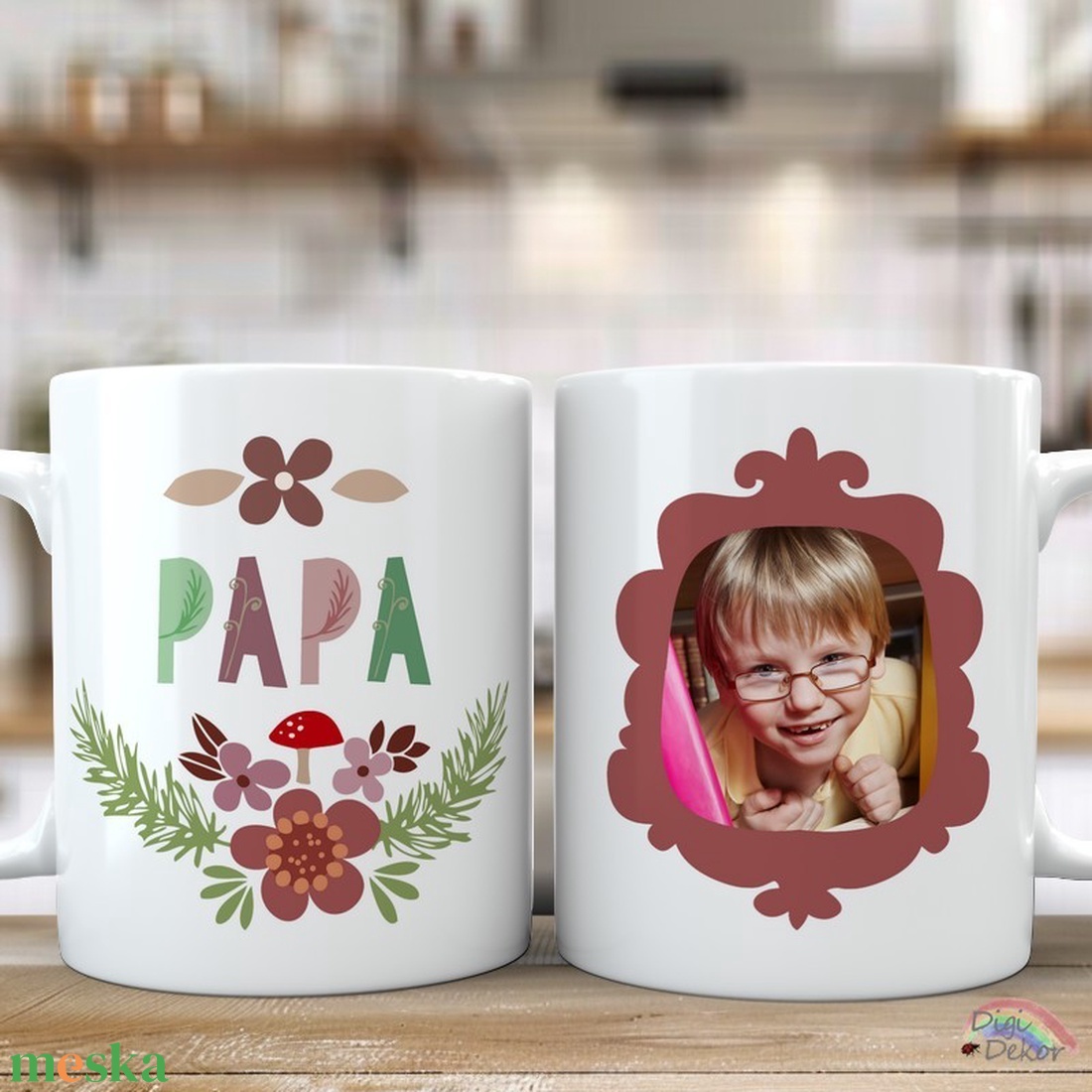 Feliratos, fényképes bögre Papának. Skandináv hangulatú mintával díszített egyedi bögre nagypapának. Karácsonyi ajándék. - otthon & életmód - konyhafelszerelés, tálalás - tálalás - bögre & csésze - Meska.hu