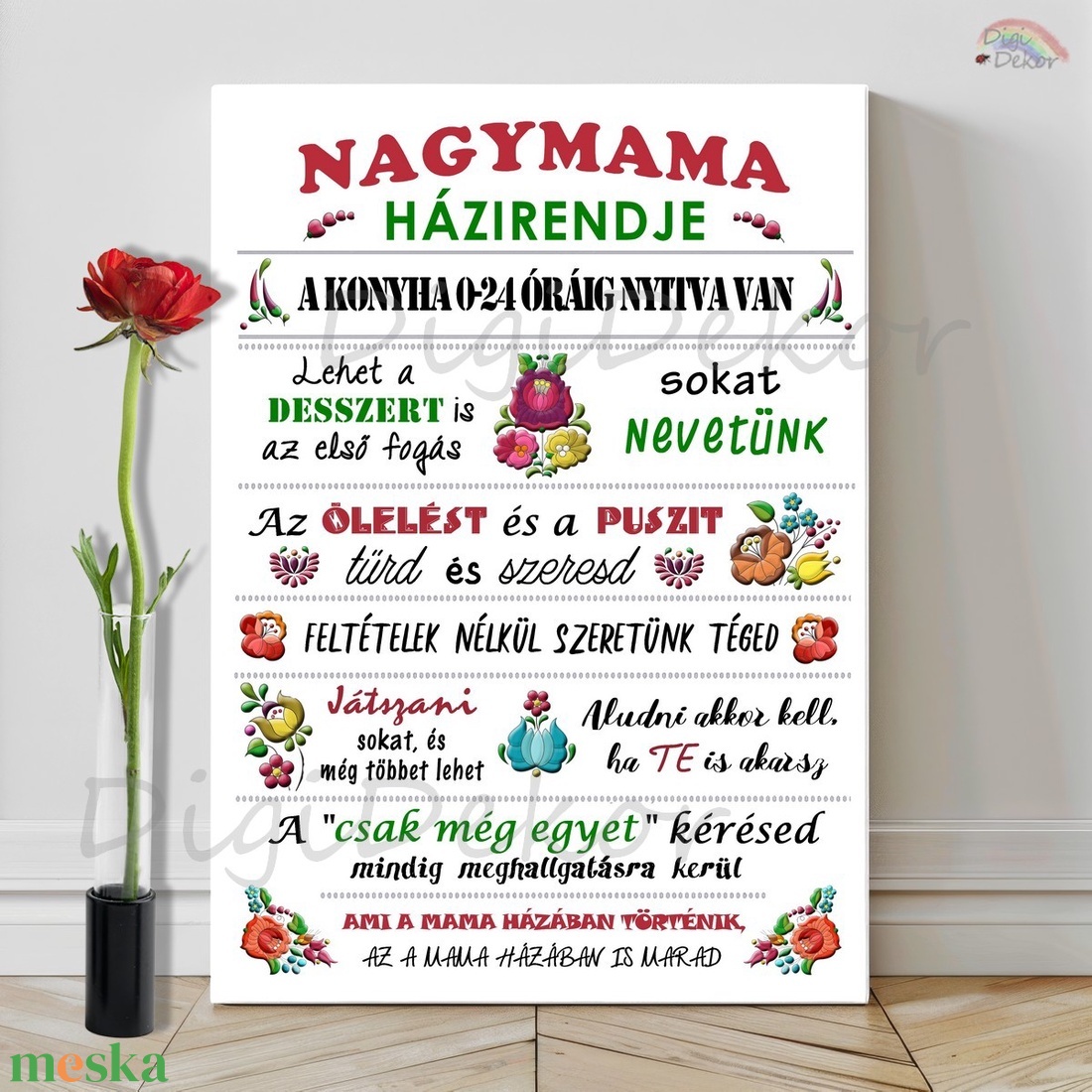 Kalocsai motívumokkal díszített Nagymama Házirendje táblakép. Falikép ajándék Mamának - otthon & életmód - dekoráció - fali és függő dekoráció - falra akasztható dekor - Meska.hu Kalocsai motívumokkal díszített Nagymama Házirendje táblakép. Falikép ajándék Mamának - otthon & életmód - dekoráció - fali és függő dekoráció - falra akasztható dekor - Meska.hu