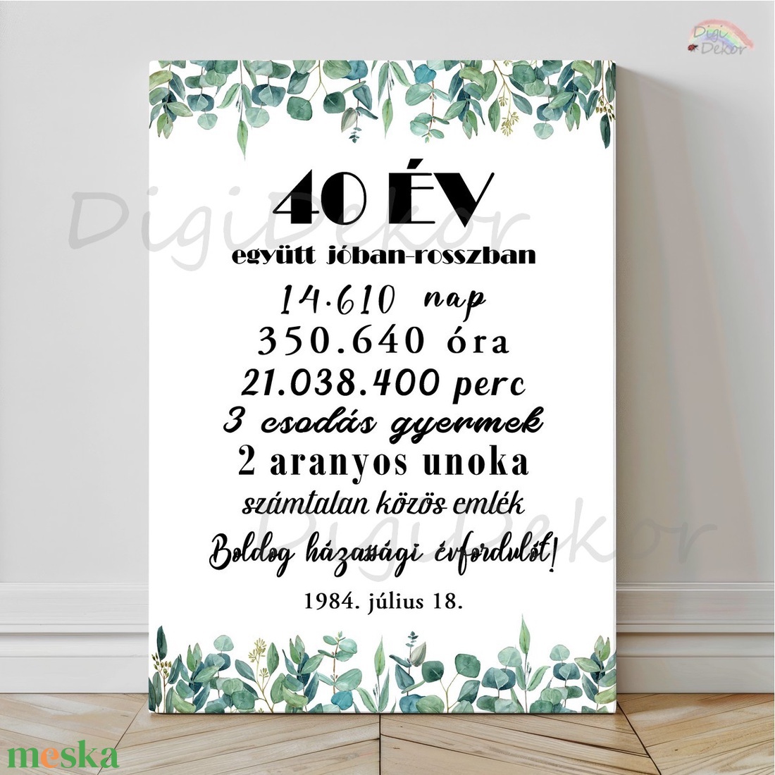 Eukaliptusz-levelekkel díszített tábla házassági évfordulóra. Dátumos ajándék pároknak, férjnek, feleségnek. - otthon & életmód - dekoráció - kép & falikép - poszter - Meska.hu Eukaliptusz-levelekkel díszített tábla házassági évfordulóra. Dátumos ajándék pároknak, férjnek, feleségnek. - otthon & életmód - dekoráció - kép & falikép - poszter - Meska.hu