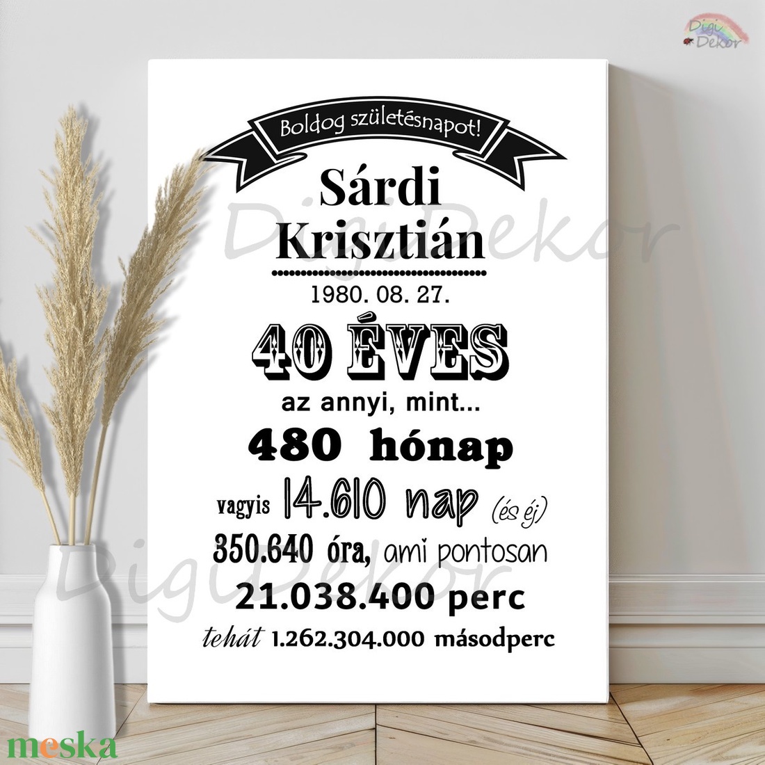 Születésnapi táblakép névre szólóan. Fekete-fehér falikép. - otthon & életmód - dekoráció - kép & falikép - poszter - Meska.hu