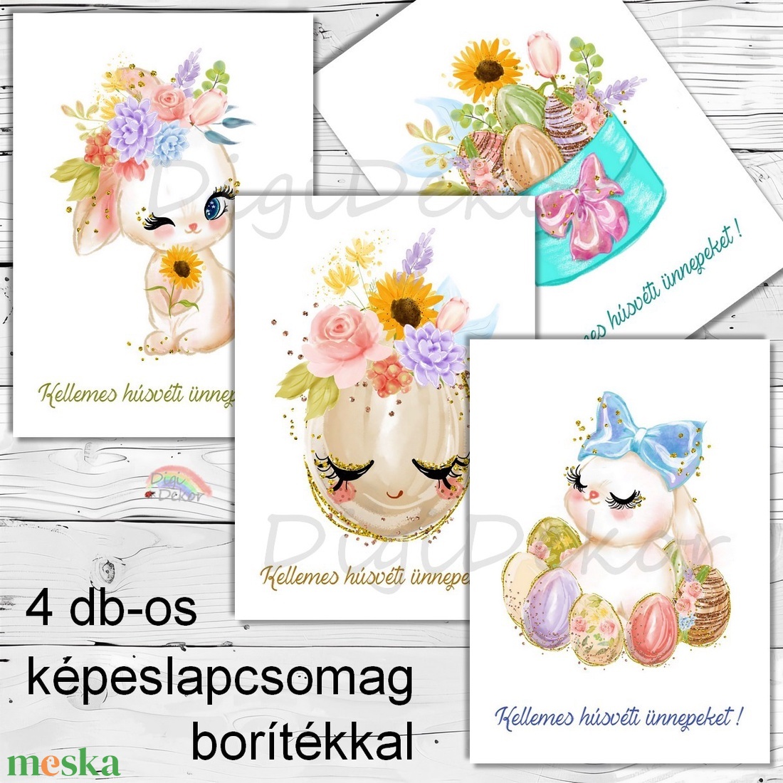 Nyuszis, virágos képeslapok húsvétra. 4 darabos csomag borítékokkal. - otthon & életmód - papír, írószer - ajándékozás kellékei - képeslap, üdvözlőlap - Meska.hu Nyuszis, virágos képeslapok húsvétra. 4 darabos csomag borítékokkal. - otthon & életmód - papír, írószer - ajándékozás kellékei - képeslap, üdvözlőlap - Meska.hu
