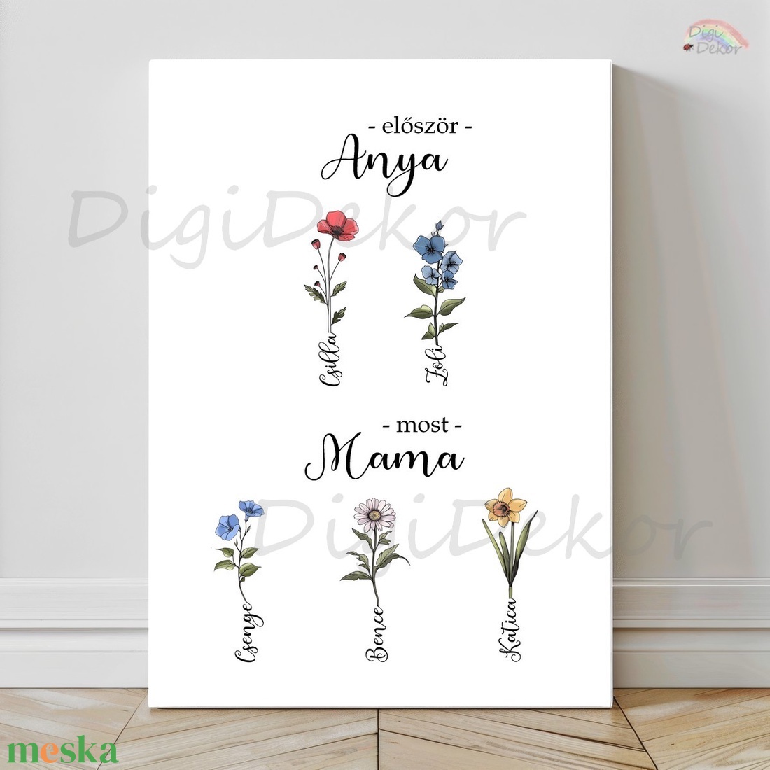 Először Anya, most Mama. Hónapok virágai az unokák neveivel. Anyák napjára.  - otthon & életmód - dekoráció - kép & falikép - poszter - Meska.hu