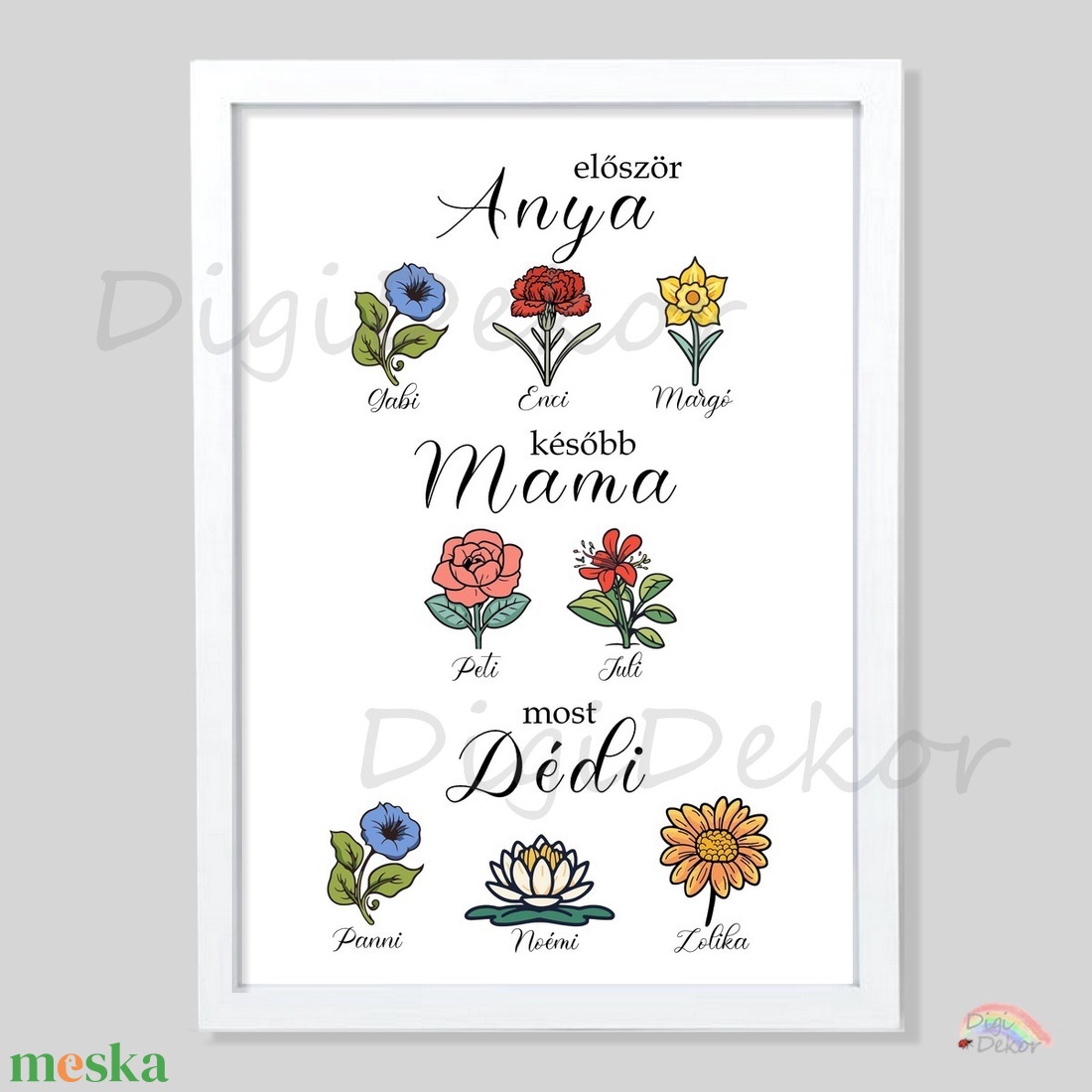 Először Anya, majd Mama, most Dédi. Hónapok virágai az unokák, dédunokák neveivel. Anyák napjára. - otthon & életmód - dekoráció - kép & falikép - poszter - Meska.hu Először Anya, majd Mama, most Dédi. Hónapok virágai az unokák, dédunokák neveivel. Anyák napjára. - otthon & életmód - dekoráció - kép & falikép - poszter - Meska.hu