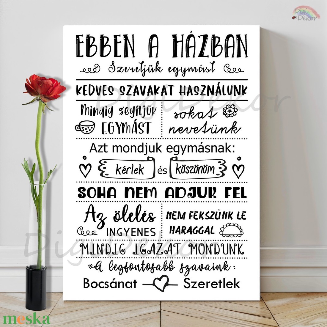 Ebben a házban... táblakép fekete betűkkel - otthon & életmód - dekoráció - fali és függő dekoráció - falra akasztható dekor - Meska.hu