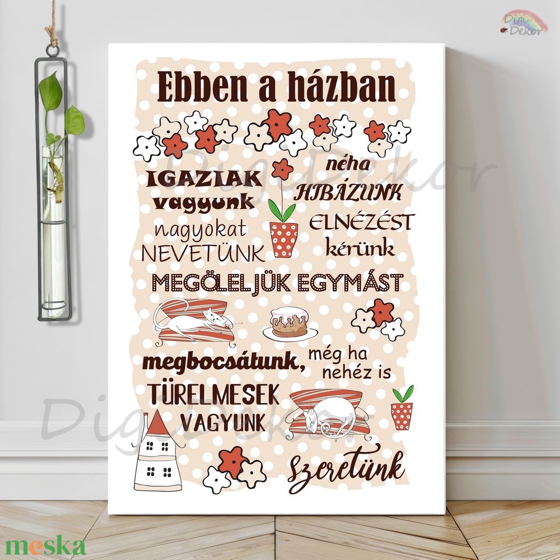 Virágokkal díszített, vidám Házirend.  - otthon & életmód - dekoráció - fali és függő dekoráció - falra akasztható dekor - Meska.hu