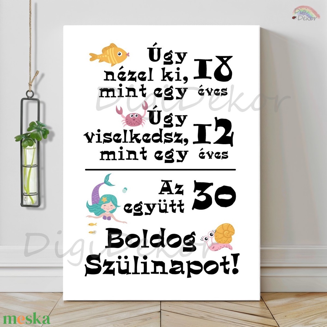 Szülinapi tábla halacskákkal és hableányokkal, nőknek.  - otthon & életmód - dekoráció - kép & falikép - poszter - Meska.hu