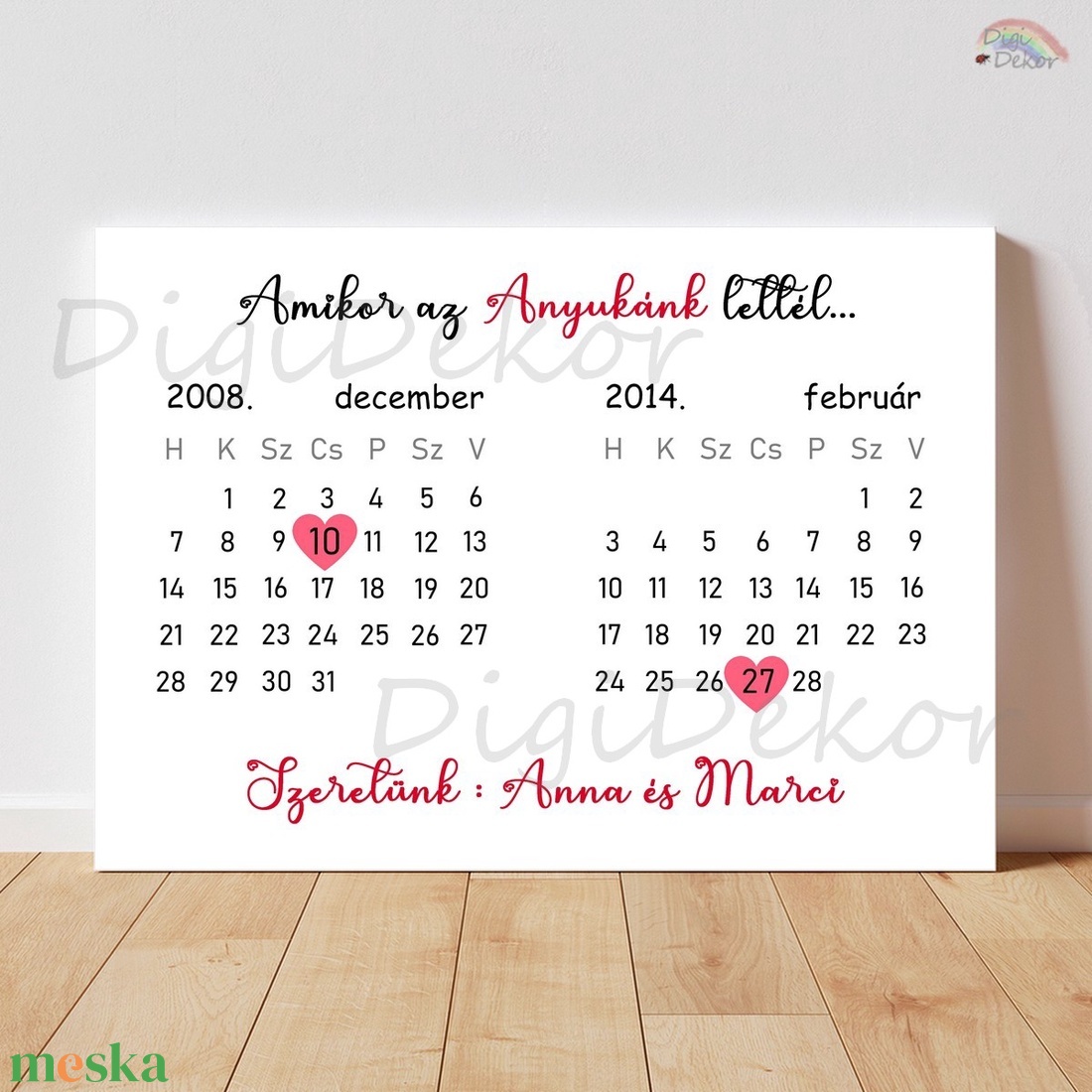 Elegáns táblakép naptárral, születési dátumokkal.  - otthon & életmód - dekoráció - kép & falikép - poszter - Meska.hu