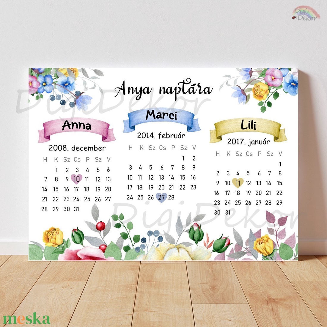 Vidám, virágos táblakép anyák napjára. Dátumos, naptáras ajándék. - otthon & életmód - dekoráció - kép & falikép - poszter - Meska.hu