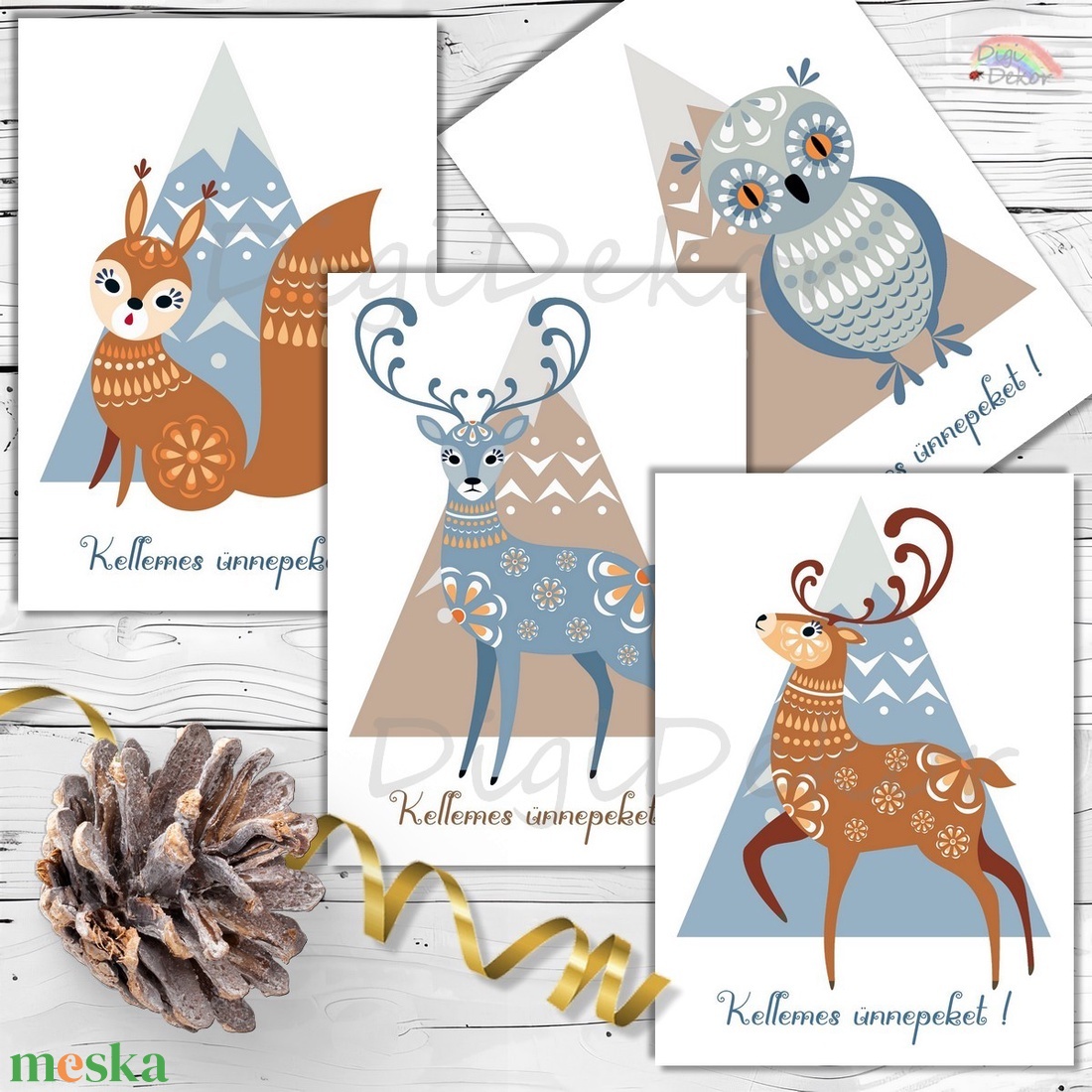 Skandináv stílusú karácsonyi képeslapok. 4 db - karácsony - karácsonyi ajándékozás - karácsonyi képeslap, üdvözlőlap, ajándékkísérő - Meska.hu