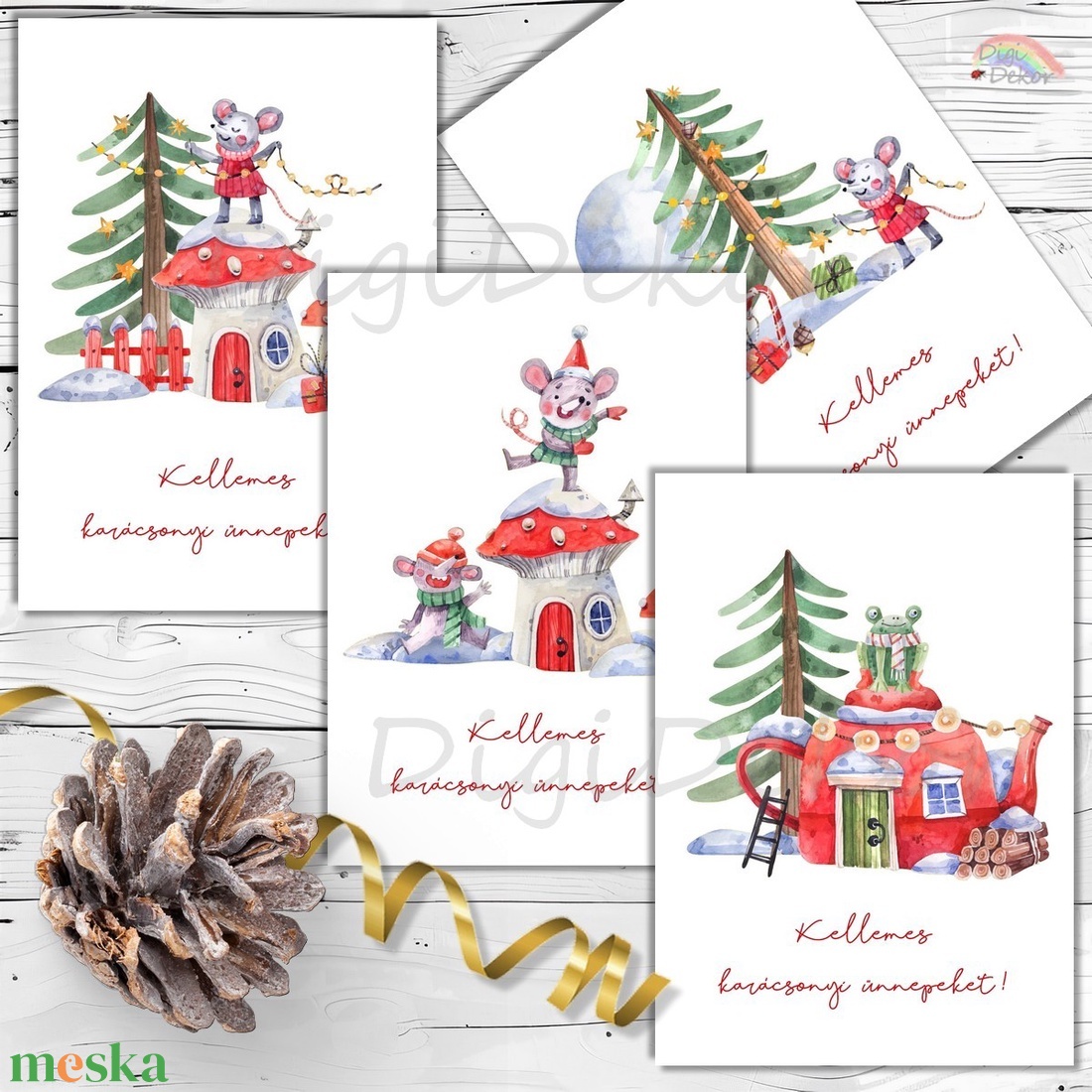 Mesés karácsonyi képeslapok. 4 db-os csomag.  - karácsony - karácsonyi ajándékozás - karácsonyi képeslap, üdvözlőlap, ajándékkísérő - Meska.hu