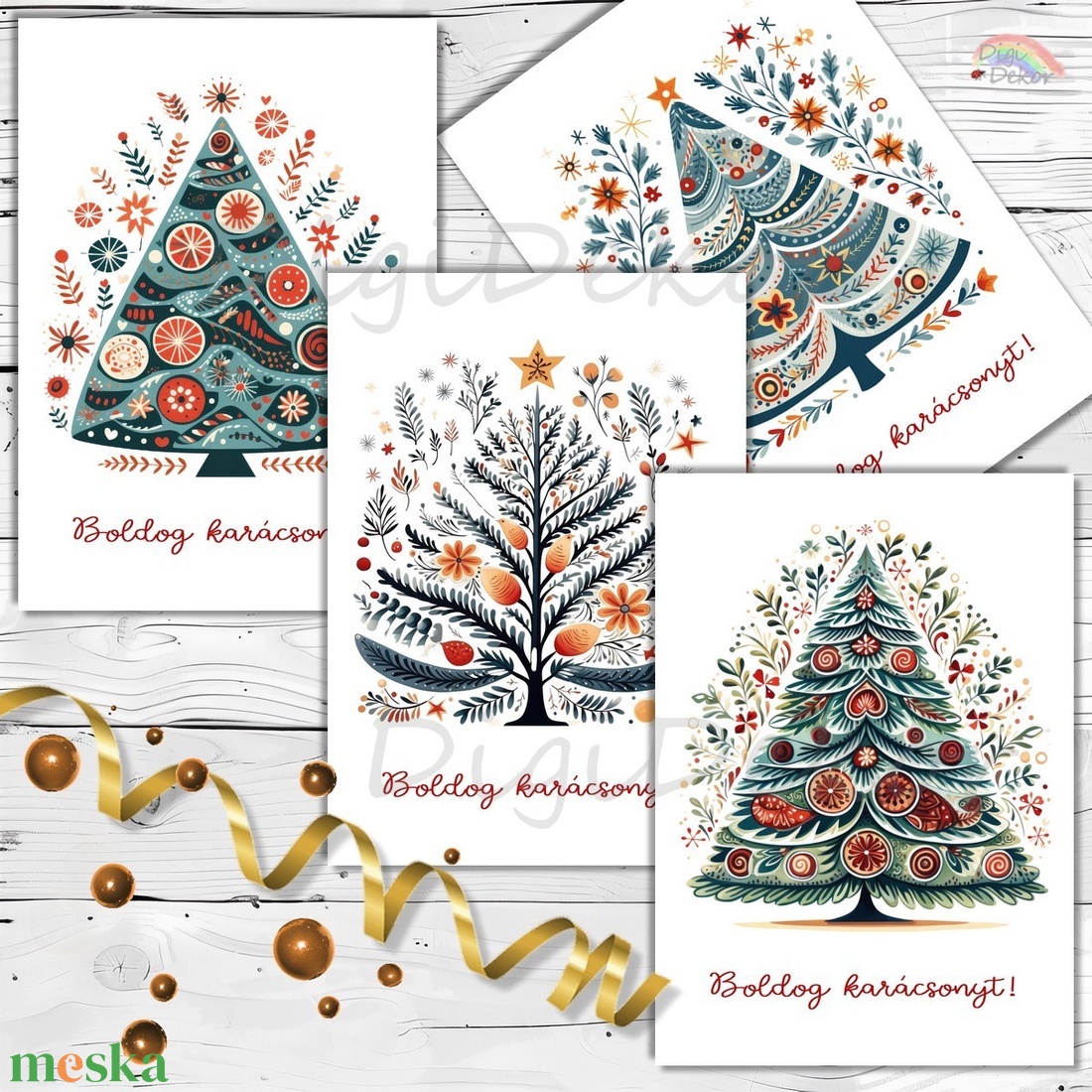 Karácsonyfák skandináv stílusban. Ünnepi képeslapok.  - karácsony - karácsonyi ajándékozás - karácsonyi képeslap, üdvözlőlap, ajándékkísérő - Meska.hu