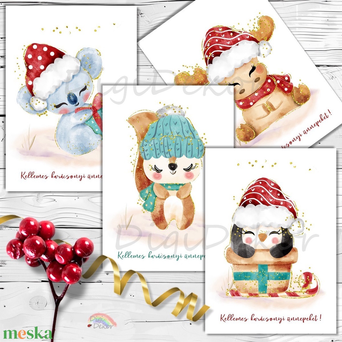 Állatos karácsonyi képeslap-csomag - karácsony - karácsonyi ajándékozás - karácsonyi képeslap, üdvözlőlap, ajándékkísérő - Meska.hu