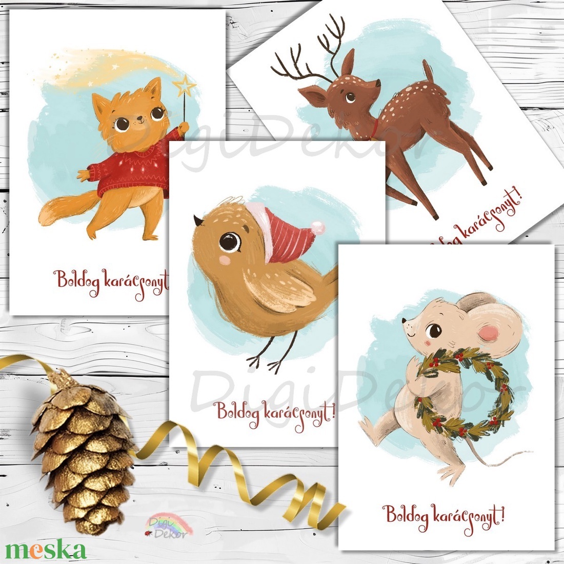 Állatkás karácsonyi képeslapok csomagban - karácsony - karácsonyi ajándékozás - karácsonyi képeslap, üdvözlőlap, ajándékkísérő - Meska.hu
