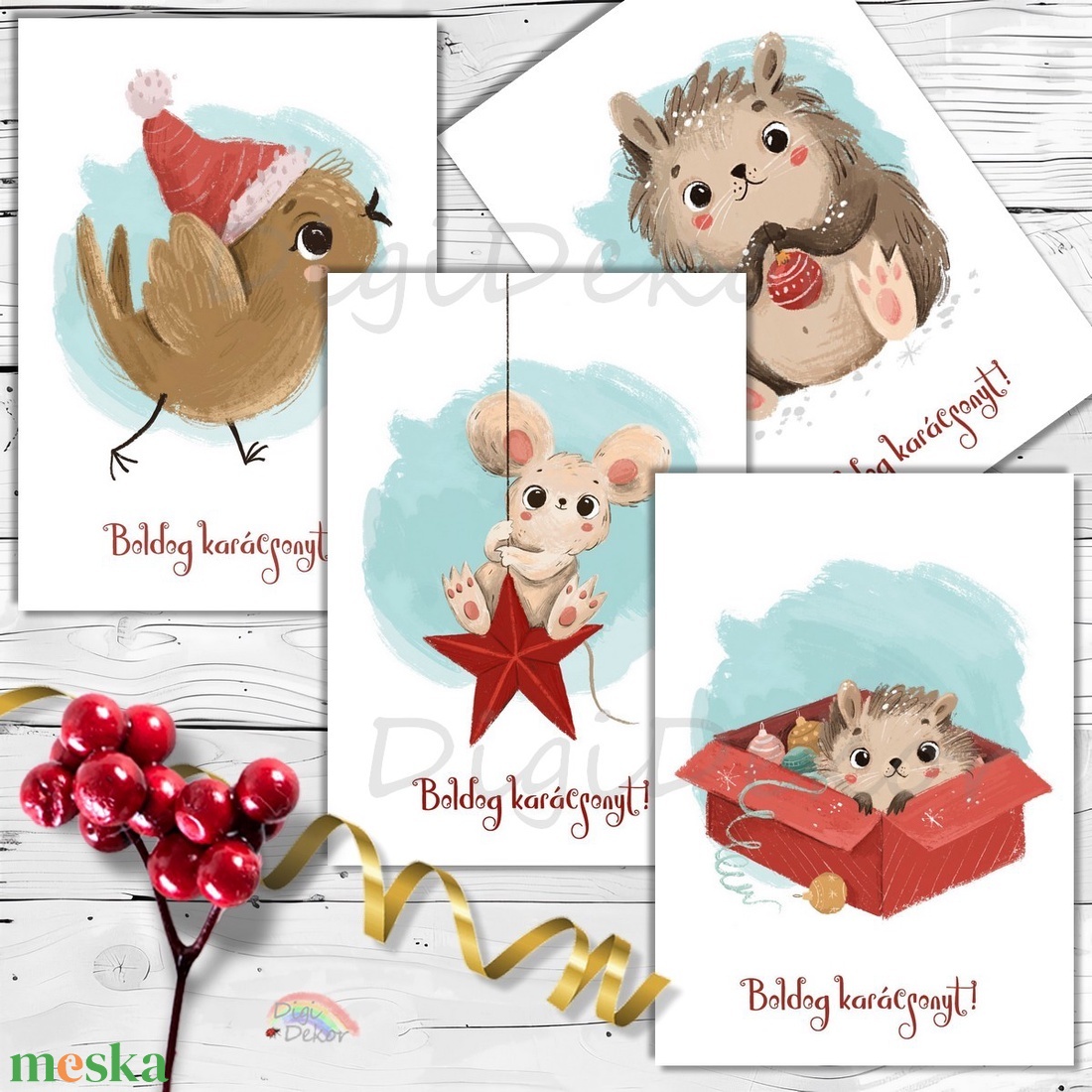 Karácsonyi képeslapok gyerekeknek. 4 db-os csomag. - karácsony - karácsonyi ajándékozás - karácsonyi képeslap, üdvözlőlap, ajándékkísérő - Meska.hu