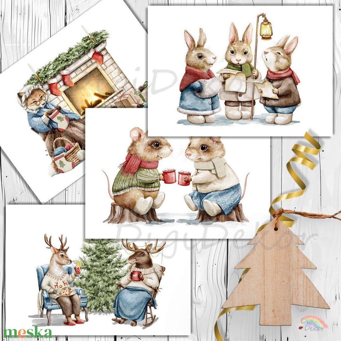 Csodaszép vintage képeslapok karácsonyra. 4 db-os csomag. - karácsony - karácsonyi ajándékozás - karácsonyi képeslap, üdvözlőlap, ajándékkísérő - Meska.hu