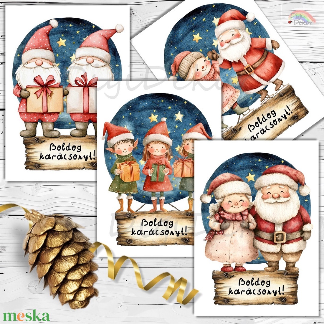 Télapós karácsonyi képeslapok. 4 db - karácsony - karácsonyi ajándékozás - karácsonyi képeslap, üdvözlőlap, ajándékkísérő - Meska.hu