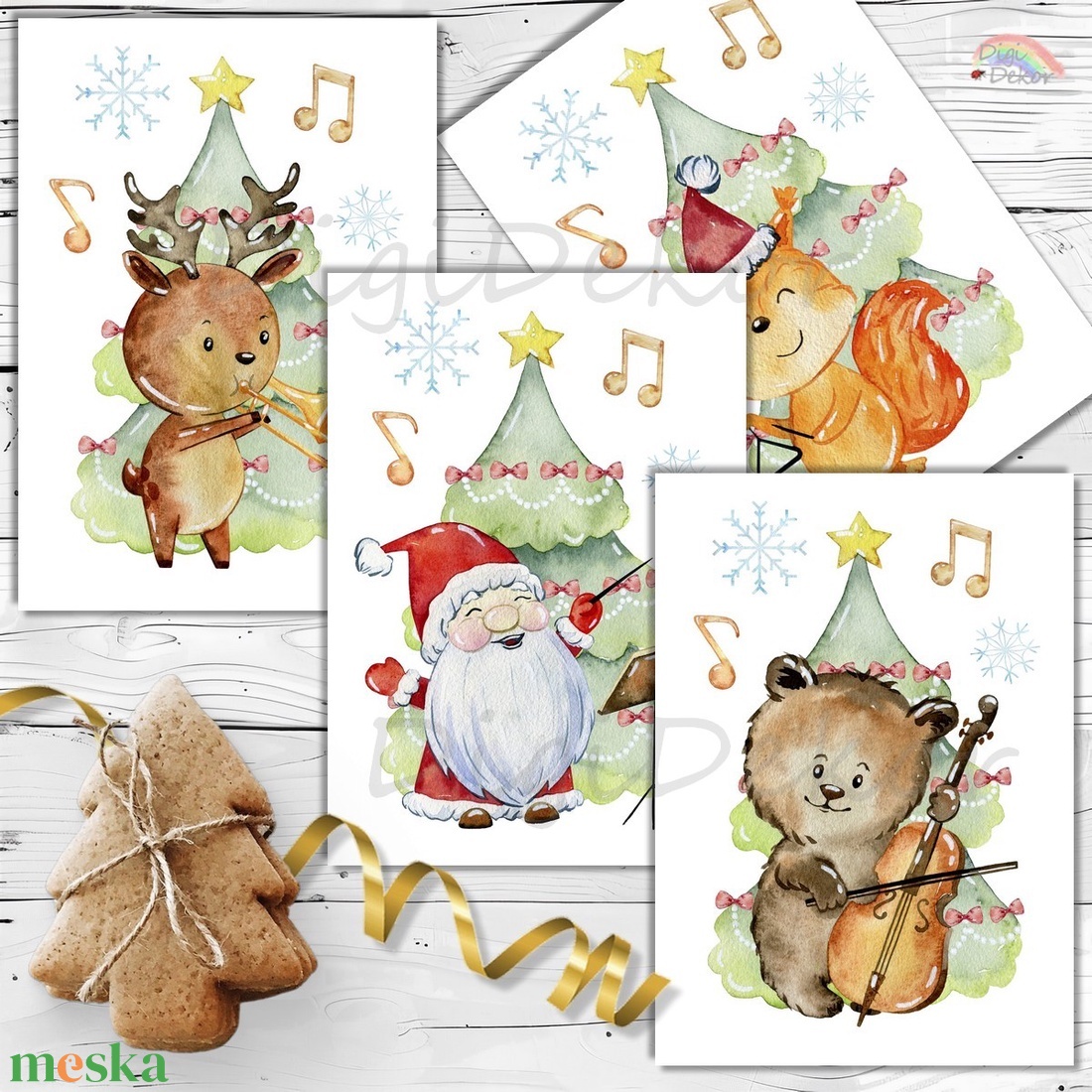 Karácsonyi képeslapok zenészeknek. 4 darabos csomag. - karácsony - karácsonyi ajándékozás - karácsonyi képeslap, üdvözlőlap, ajándékkísérő - Meska.hu