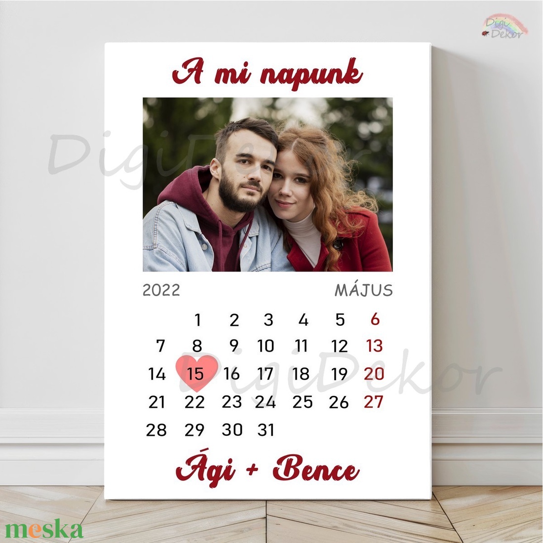 Fotós táblakép naptárral, pároknak. Szerelmes ajándék Valentin-napra, évfordulóra. - otthon & életmód - dekoráció - kép & falikép - poszter - Meska.hu
