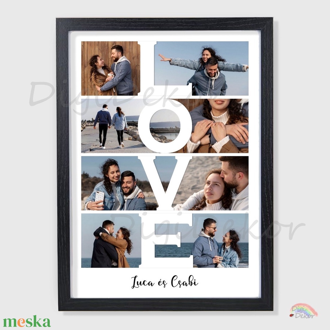 Fotómontázs LOVE felirattal. Fotós ajándék szerelmeseknek. Keretezett falikép vagy táblakép. - otthon & életmód - dekoráció - kép & falikép - táblakép - Meska.hu