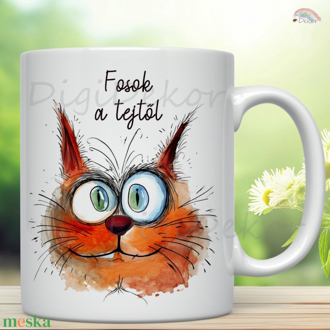 Vicces cicafejes bögre Fosok a tejtől felirattal.  - otthon & életmód - konyhafelszerelés, tálalás - tálalás - bögre & csésze - Meska.hu