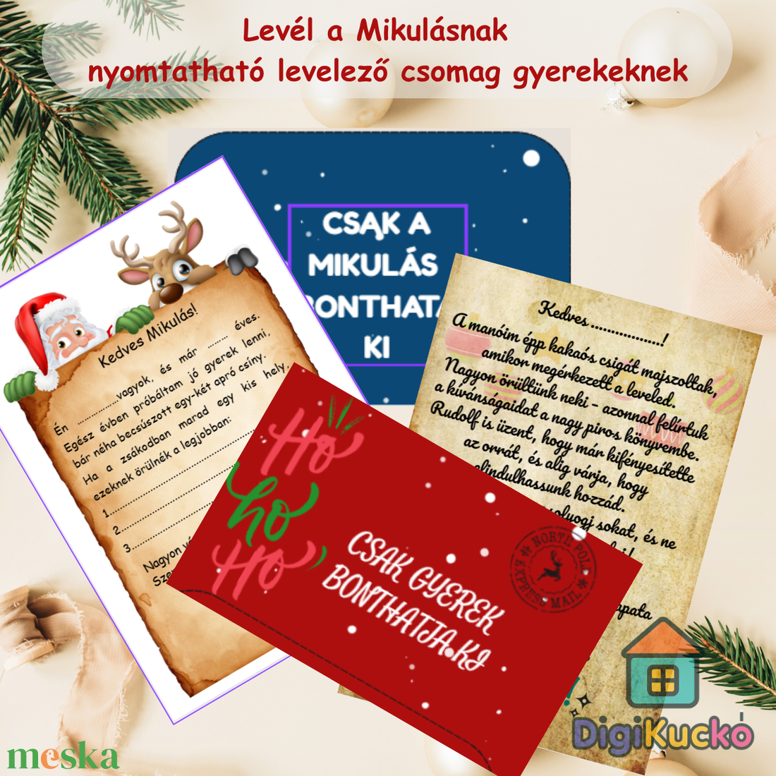 Levél a Mikulásnak  nyomtatható levelező csomag gyerekeknek (személyre szabható) - karácsony - mikulás - mikulás ajándékok - Meska.hu