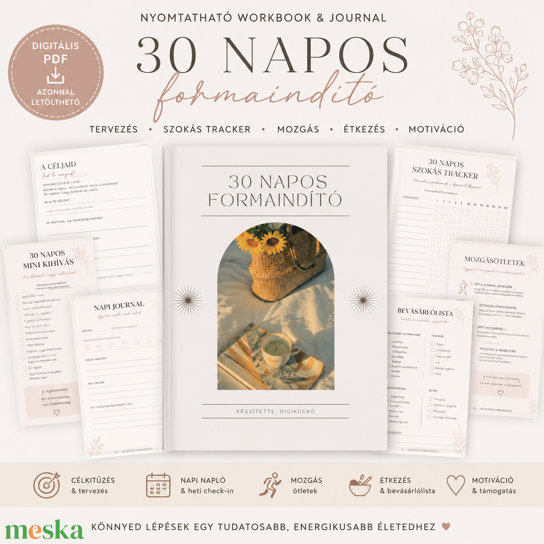 30 napos formaindító workbook � nyomtatható életmódtervező, journal és szokáskövető PDF - otthon & életmód - papír, írószer - naptár & tervező - Meska.hu