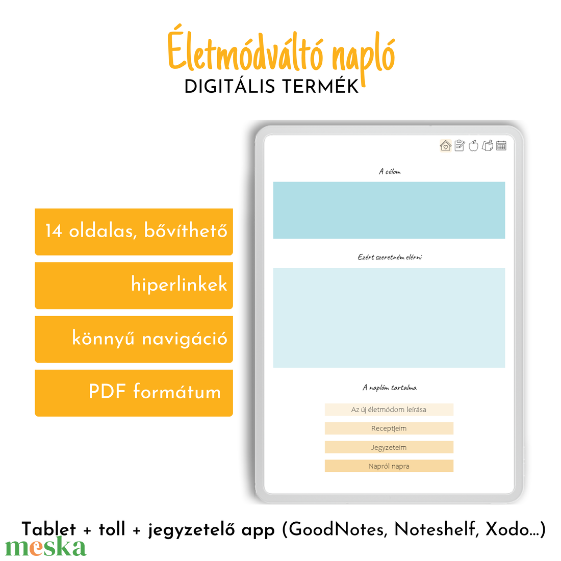 Digitális életmódváltó napló - otthon & lakás - papír írószer - naptár & tervező - Meska.hu