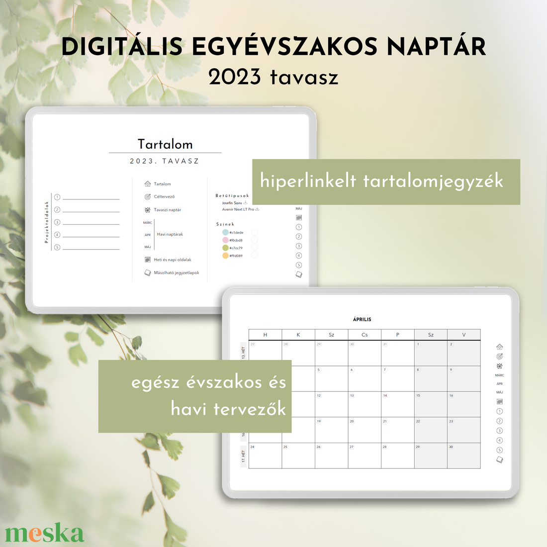 Egyévszakos digitális naptár, 2023 tavasz - otthon & életmód - papír, írószer - naptár & tervező - Meska.hu