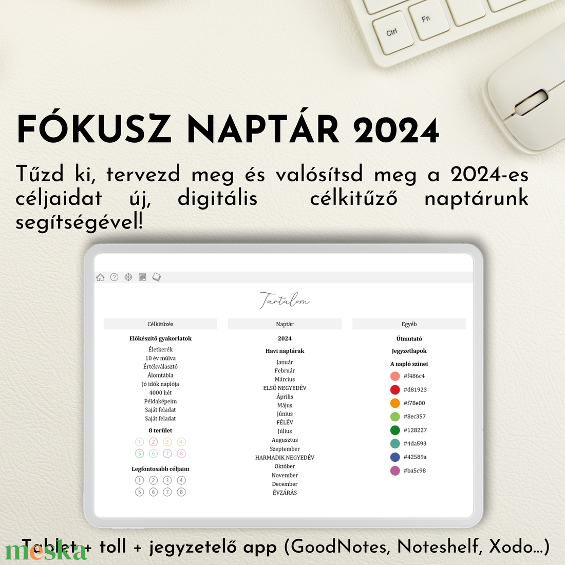 2024-es céltervező napló és naptár - otthon & életmód - papír, írószer - jegyzetfüzet & napló - Meska.hu