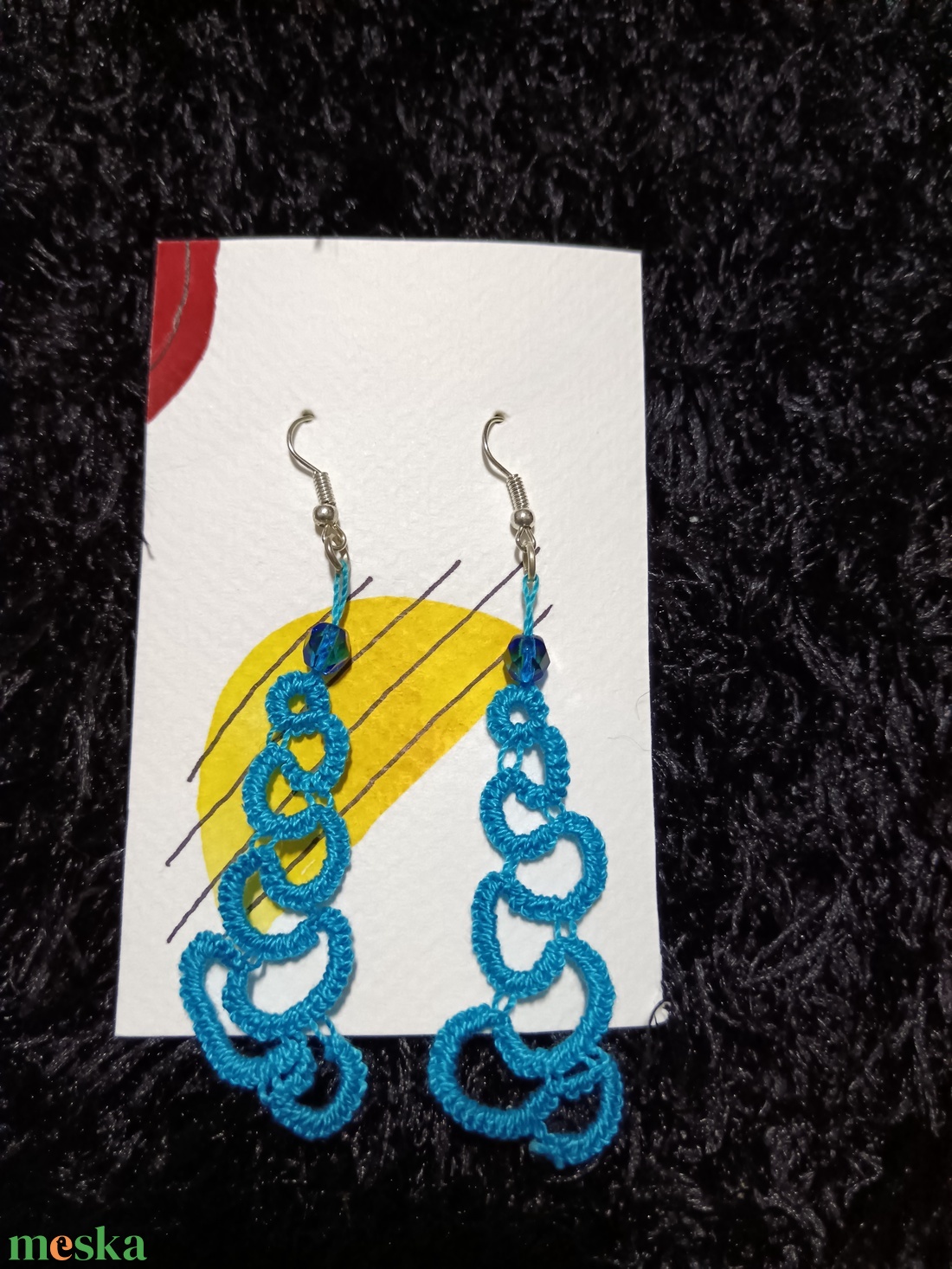 Kék hajócsipke hosszított fülbevaló  - ékszer - fülbevaló - lógó fülbevaló - Meska.hu