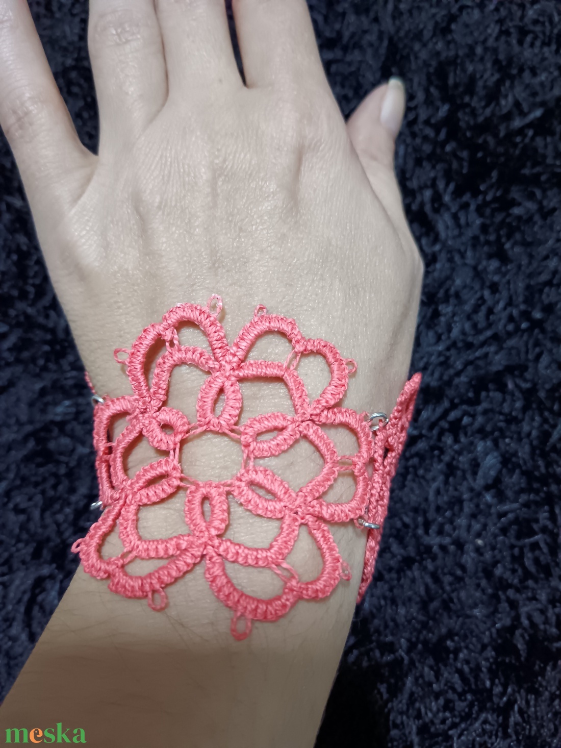 Nagy hajócsipke virágos karkötő  - ékszer - karkötő - széles karkötő - Meska.hu