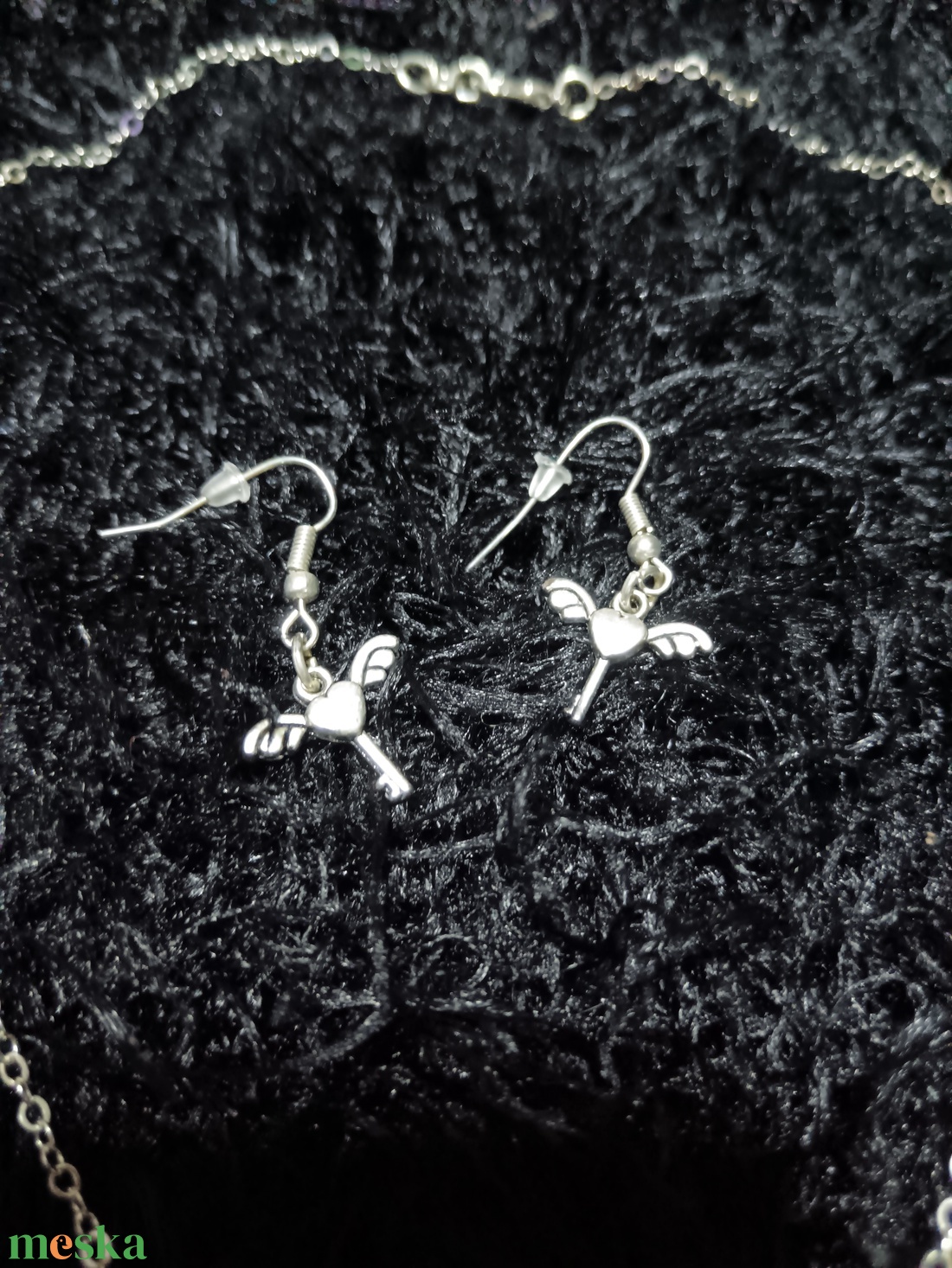 Angyal szárnyas szív kulcs fülbevaló és nyaklánc szett  - ékszer - ékszerszett - Meska.hu